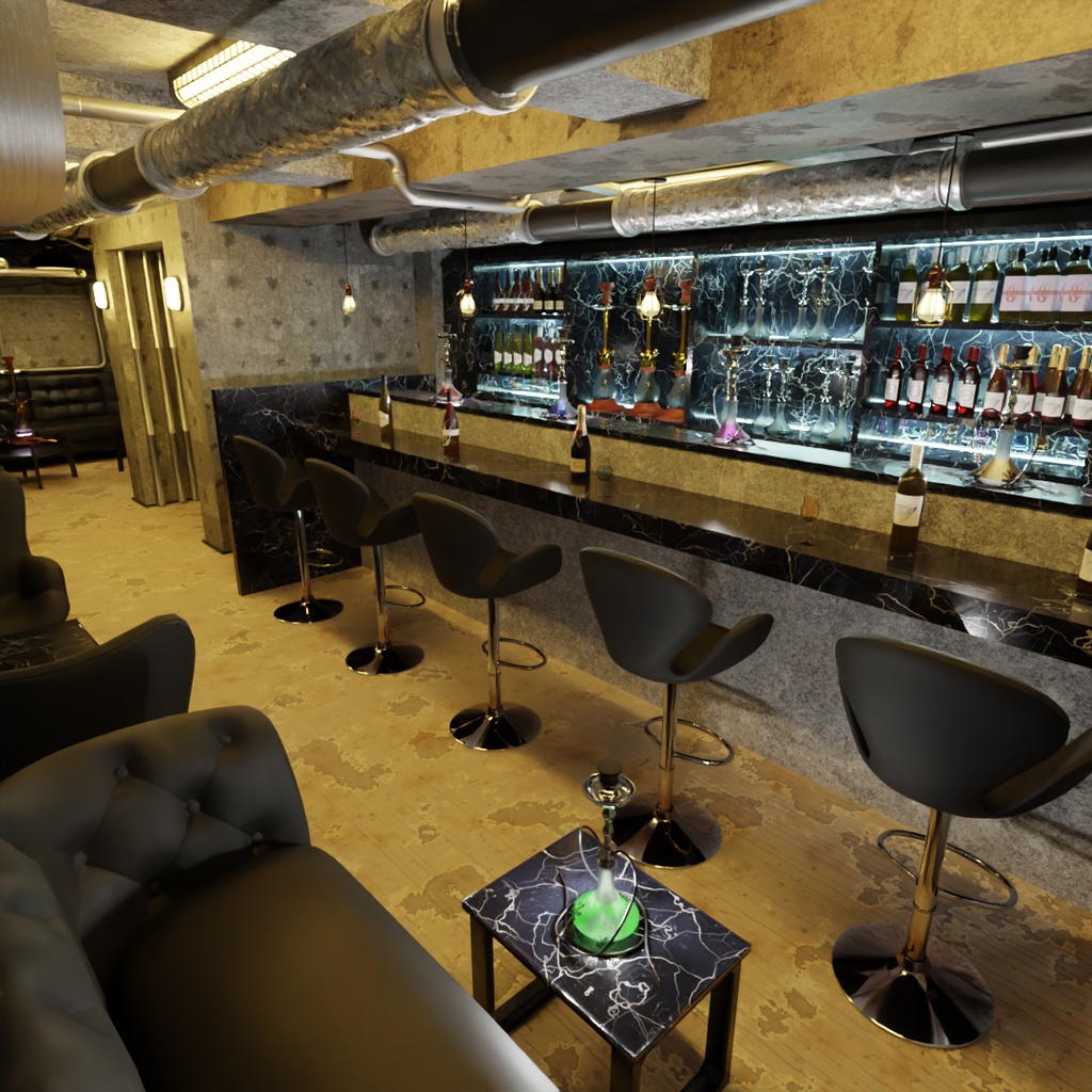 【Blender】アングラのシーシャバー Underground hookah bar