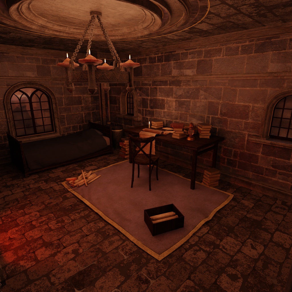 【Blender】中世ファンタジー世界の石造りの書斎 A stone study in a medieval fantasy world