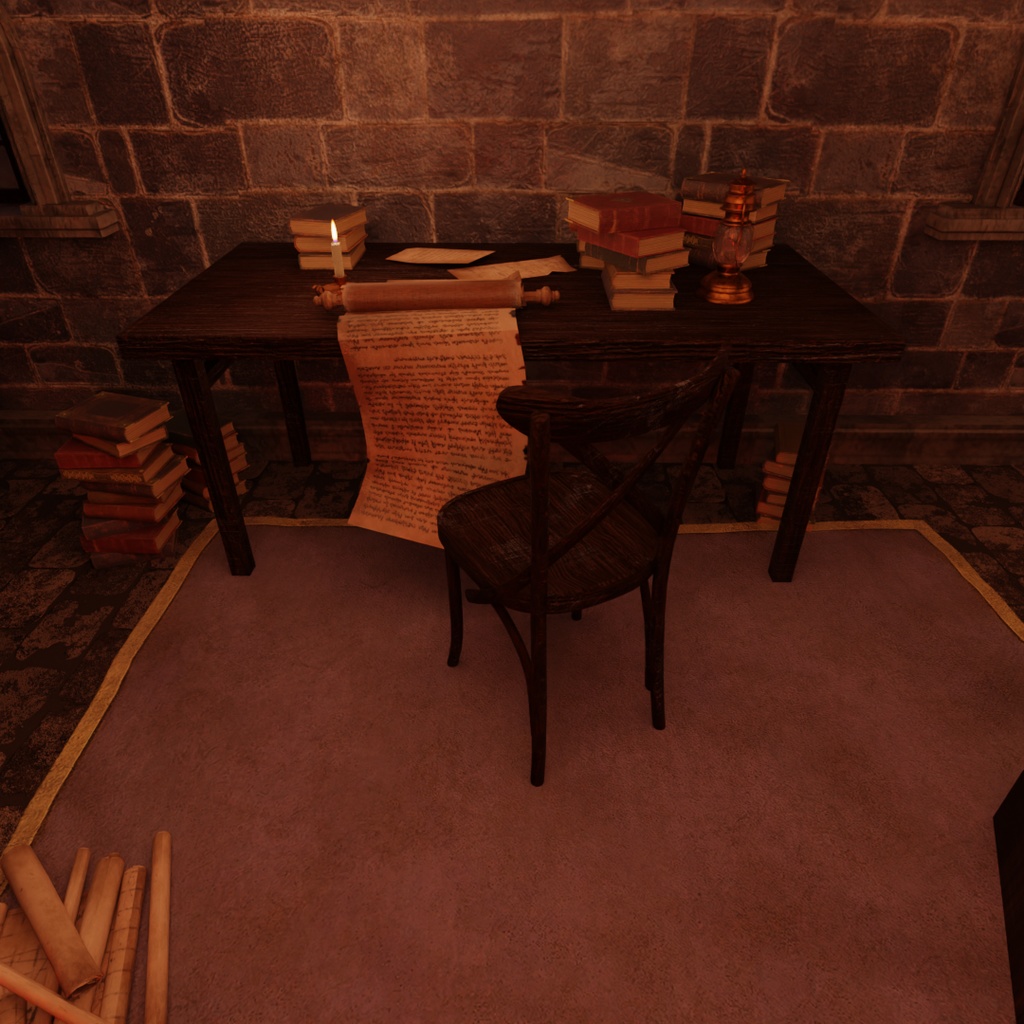 【Blender】中世ファンタジー世界の石造りの書斎 A stone study in a medieval fantasy world