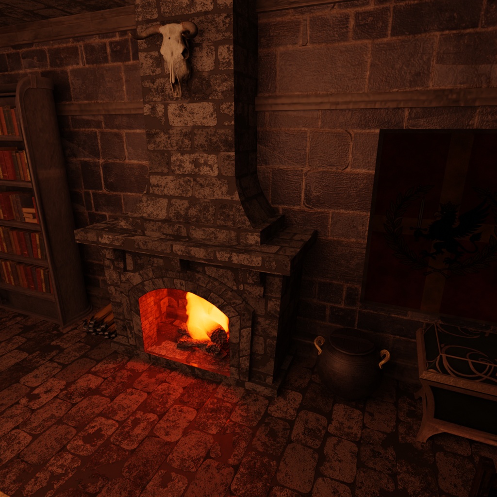 【Blender】中世ファンタジー世界の石造りの書斎 A stone study in a medieval fantasy world