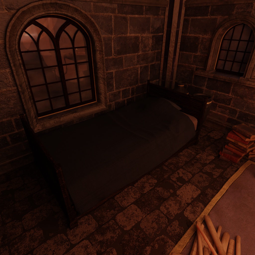 【Blender】中世ファンタジー世界の石造りの書斎 A stone study in a medieval fantasy world