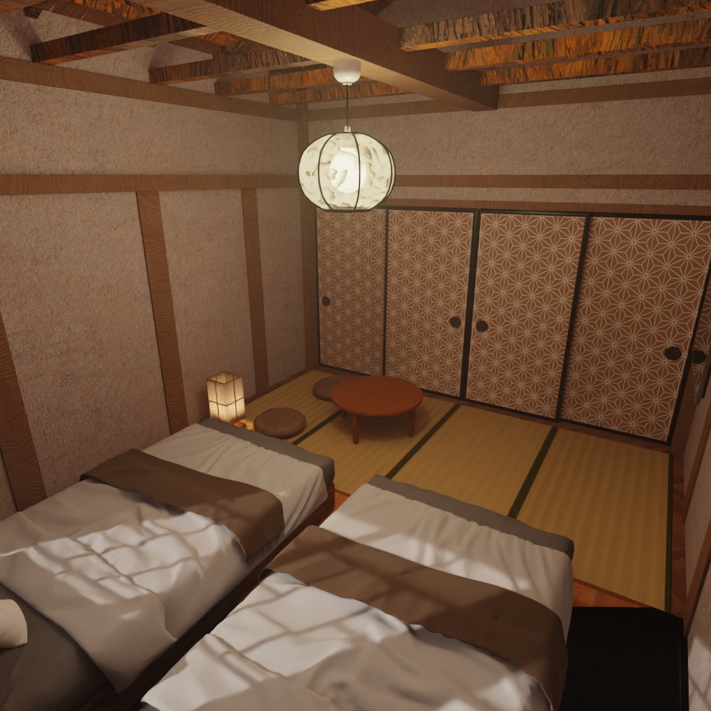 【Blender】古民家ホテル|囲炉裏のある和室と寝室セット Traditional Japanese Inn | Japanese-style Room with Irori Heater and Bedroom Set