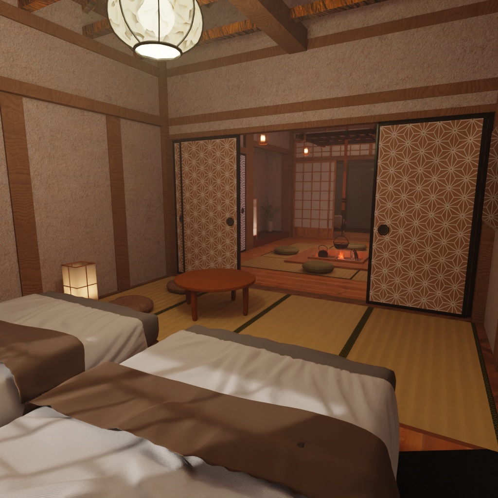 【Blender】古民家ホテル|囲炉裏のある和室と寝室セット Traditional Japanese Inn | Japanese-style Room with Irori Heater and Bedroom Set