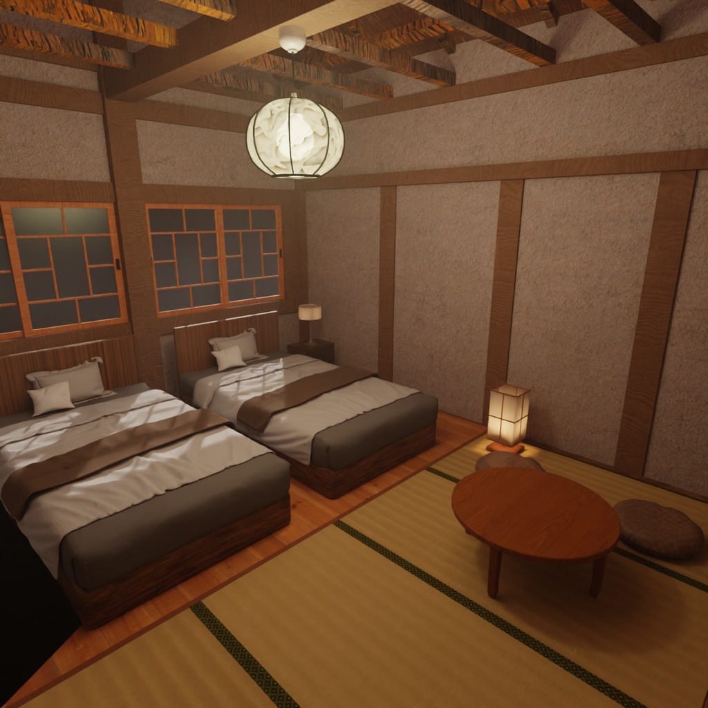 【Blender】古民家ホテル|囲炉裏のある和室と寝室セット Traditional Japanese Inn | Japanese-style Room with Irori Heater and Bedroom Set