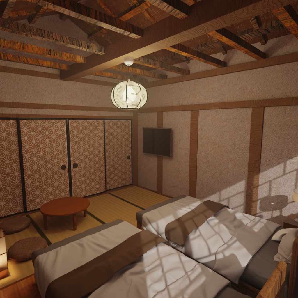 【Blender】古民家ホテル|囲炉裏のある和室と寝室セット Traditional Japanese Inn | Japanese-style Room with Irori Heater and Bedroom Set
