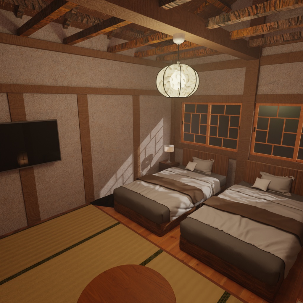 【Blender】古民家ホテル|囲炉裏のある和室と寝室セット Traditional Japanese Inn | Japanese-style Room with Irori Heater and Bedroom Set