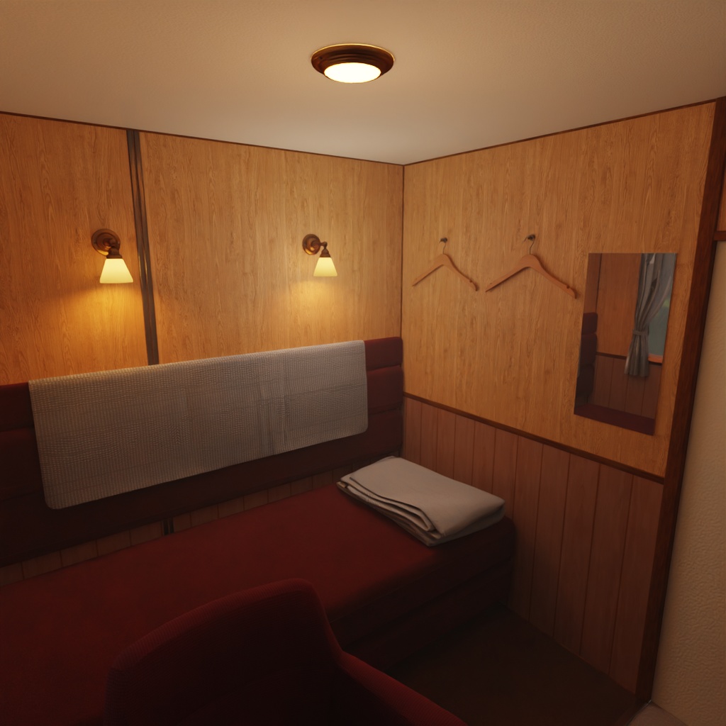 【Blender】寝台列車の個室 Private compartment on a sleeper train