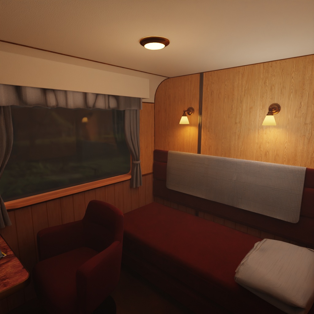 【Blender】寝台列車の個室 Private compartment on a sleeper train