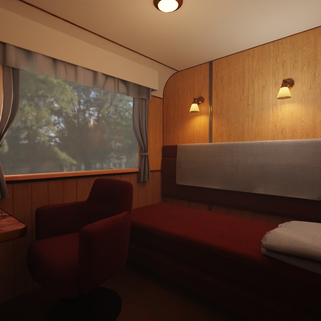 【Blender】寝台列車の個室 Private compartment on a sleeper train