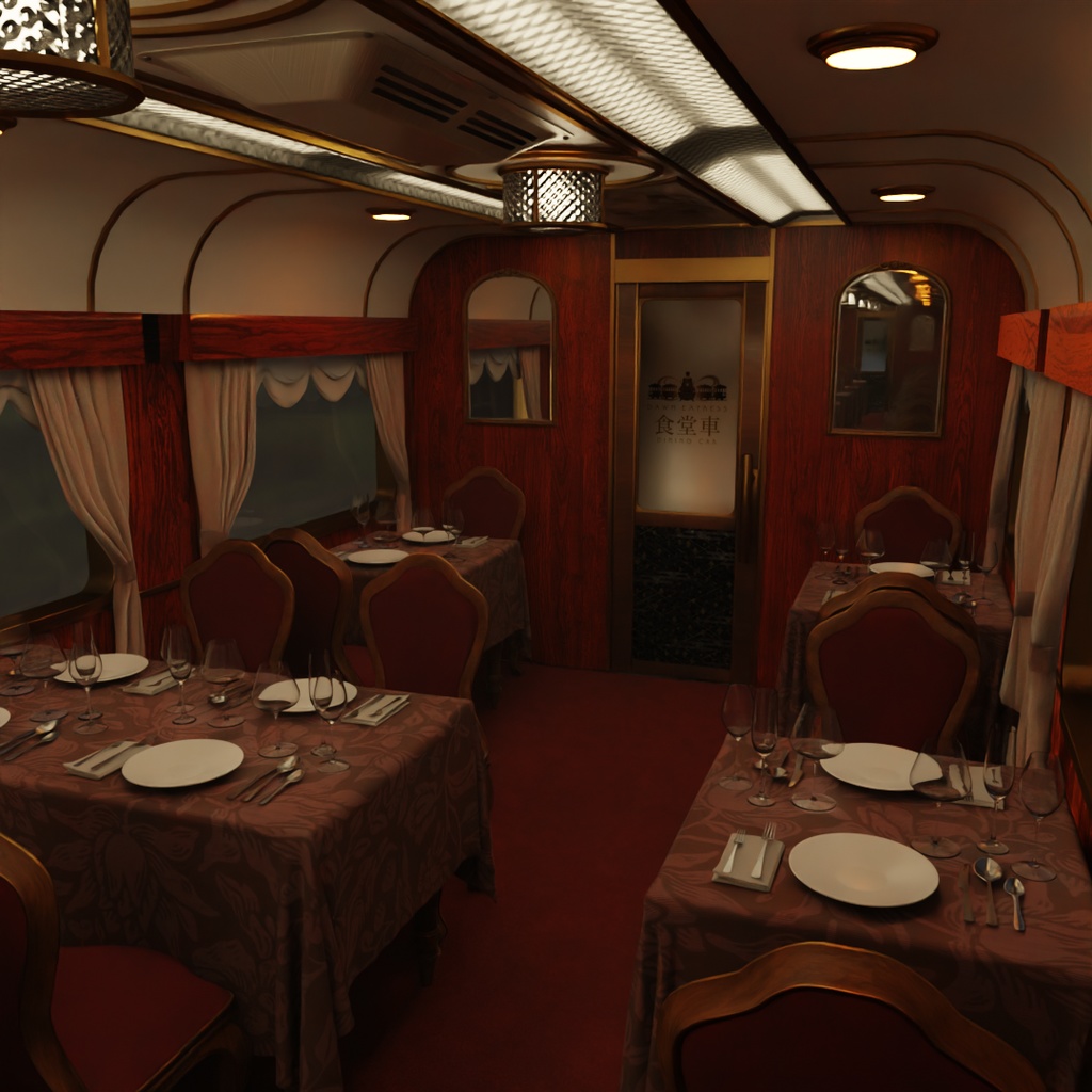 【Blender】寝台列車の食堂車 Dining car on a sleeper train