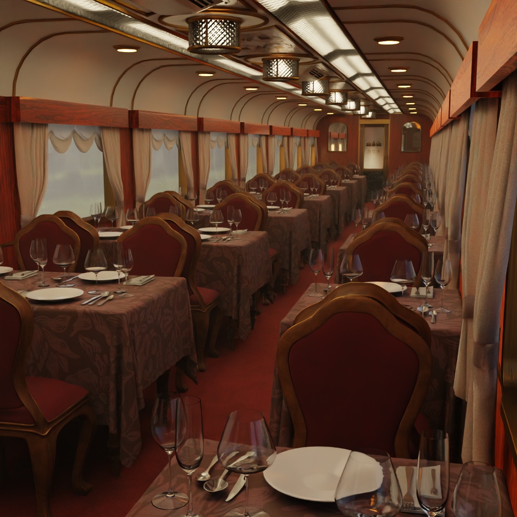 【Blender】寝台列車の食堂車　Dining car on a sleeper train