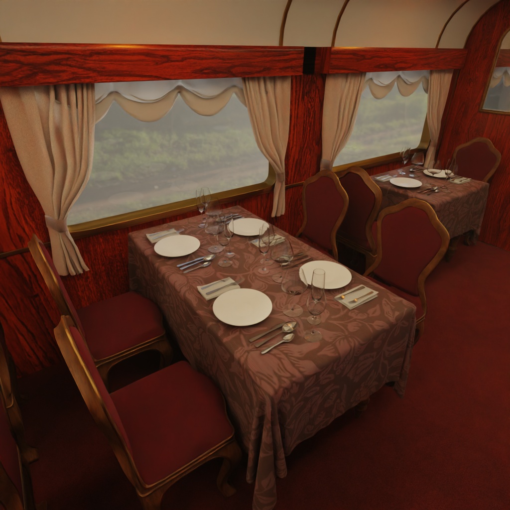 【Blender】寝台列車の食堂車 Dining car on a sleeper train
