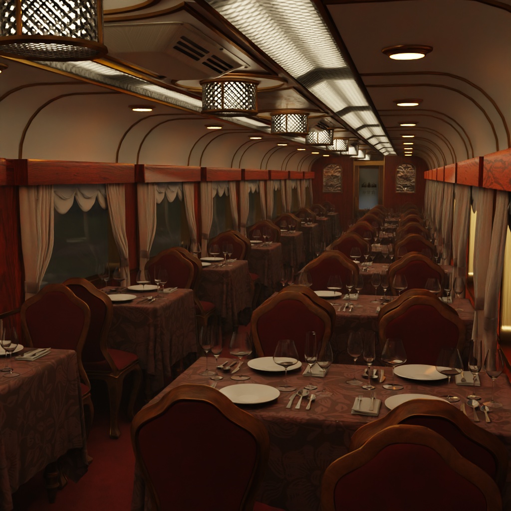 【Blender】寝台列車の食堂車 Dining car on a sleeper train