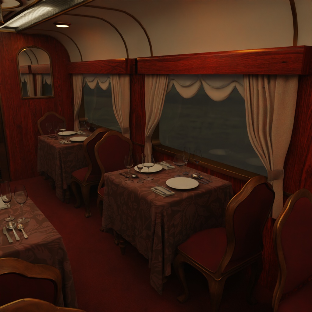 【Blender】寝台列車の食堂車 Dining car on a sleeper train