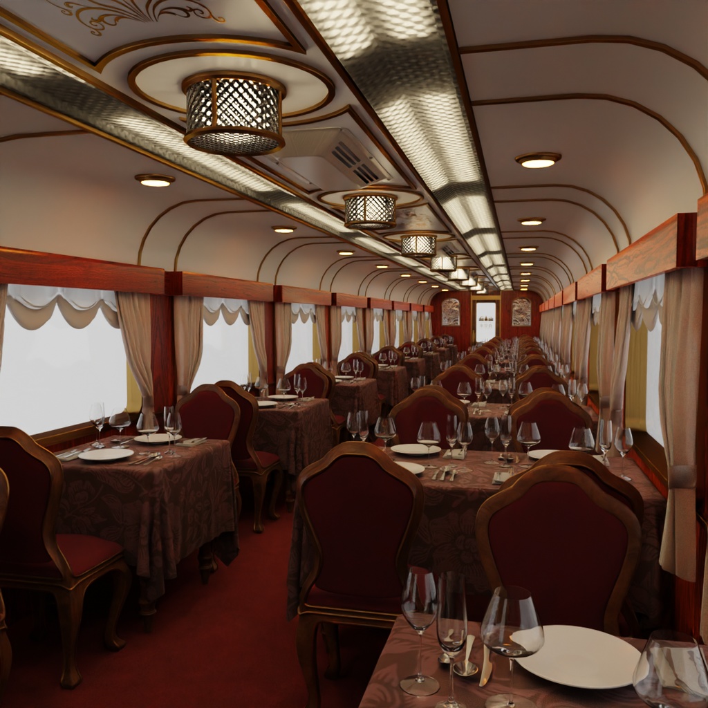 【Blender】寝台列車の食堂車 Dining car on a sleeper train
