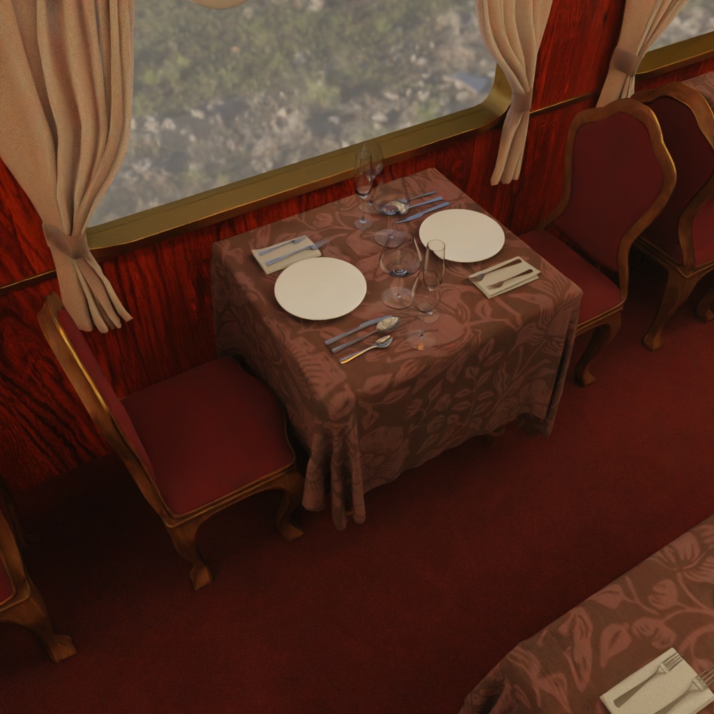 【Blender】寝台列車の食堂車 Dining car on a sleeper train