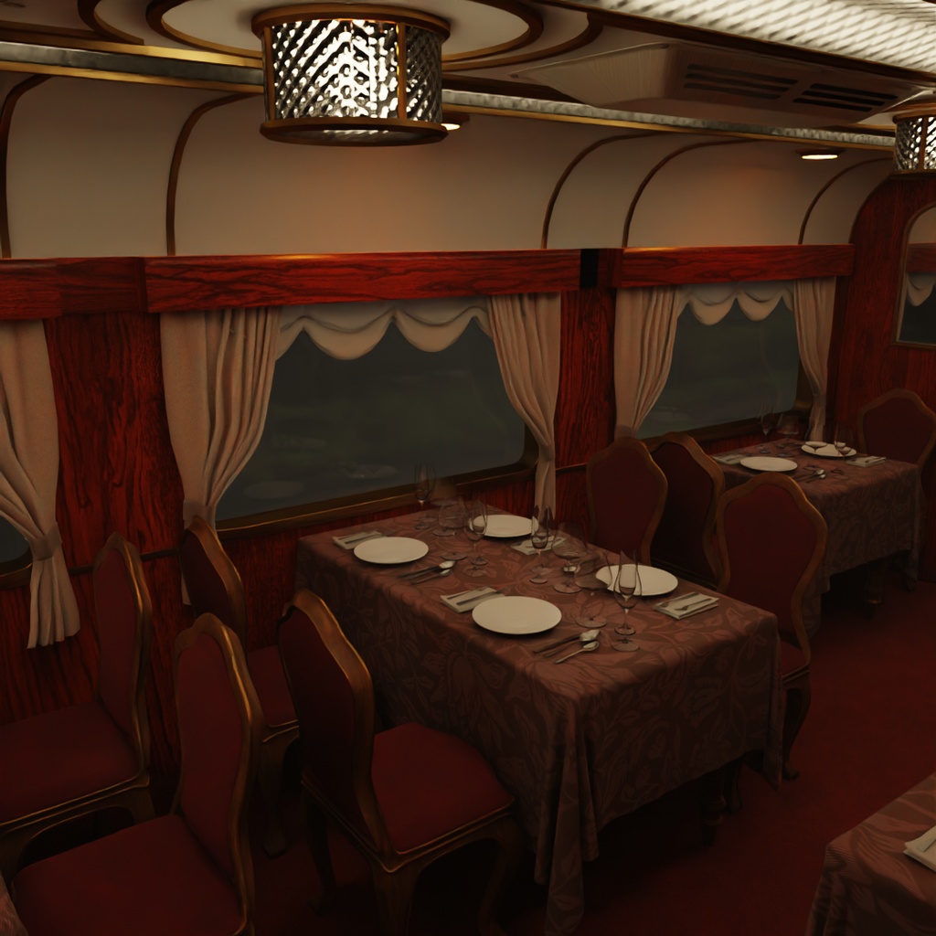 【Blender】寝台列車の食堂車 Dining car on a sleeper train