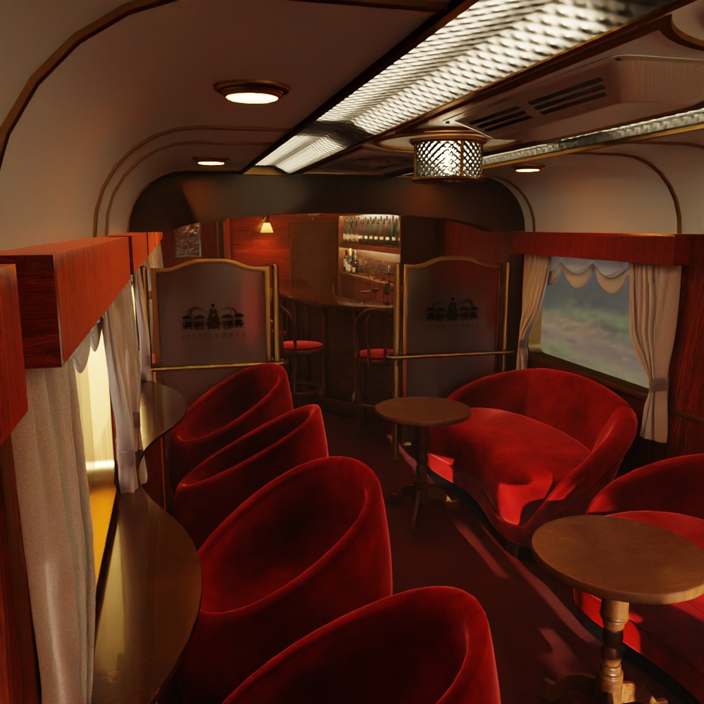 【Blender】寝台列車のバーラウンジ　Bar lounge on a sleeper train