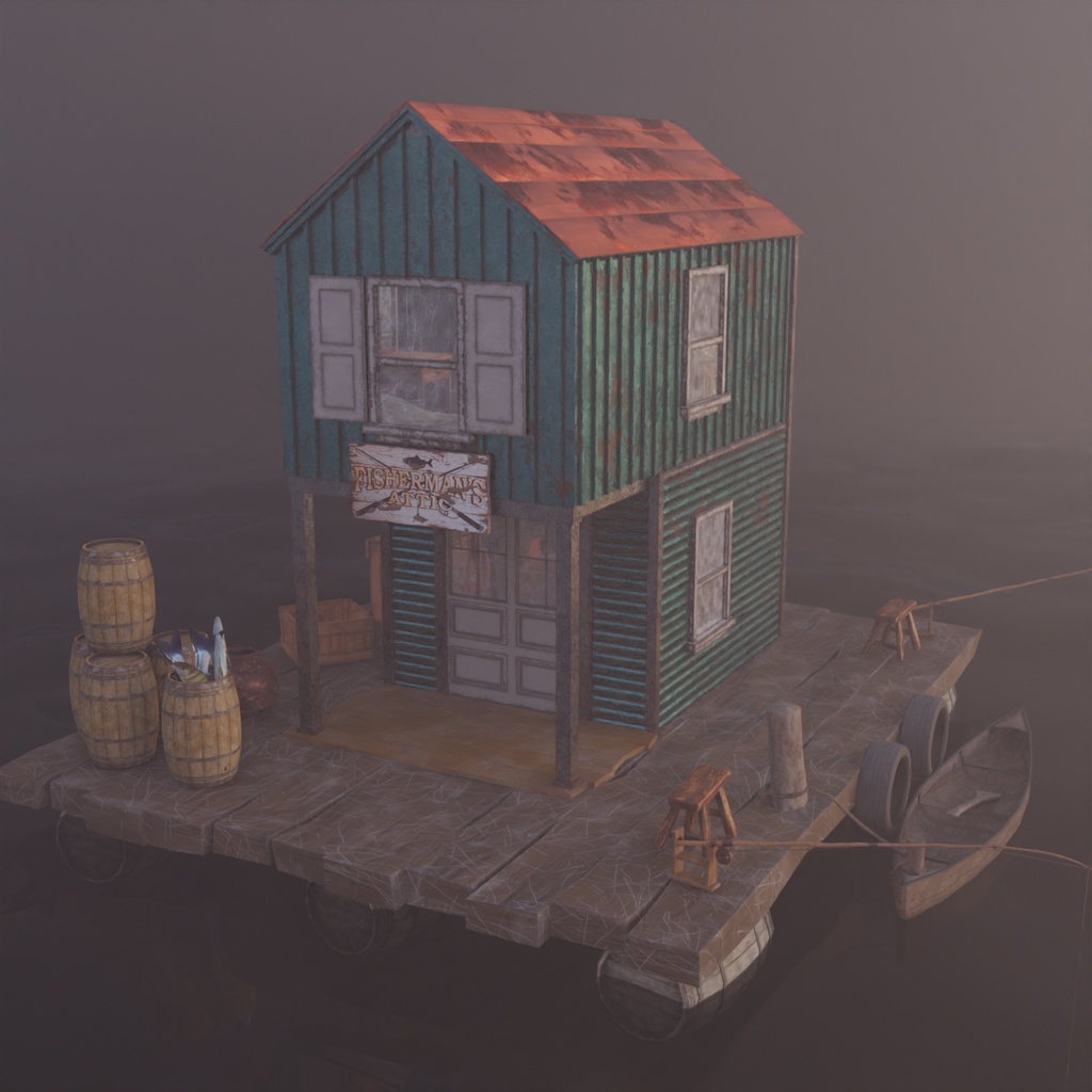 【Blender】漂泊の釣り小屋 - Floating Fisherman's Hut -