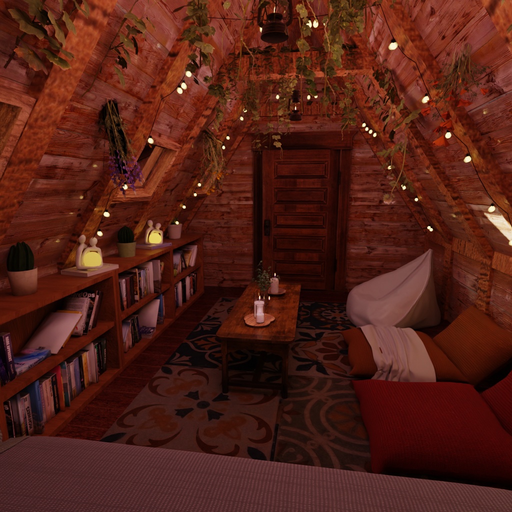 【Blender】三角屋根のチルいロフト部屋 A chill loft room with a triangular roof
