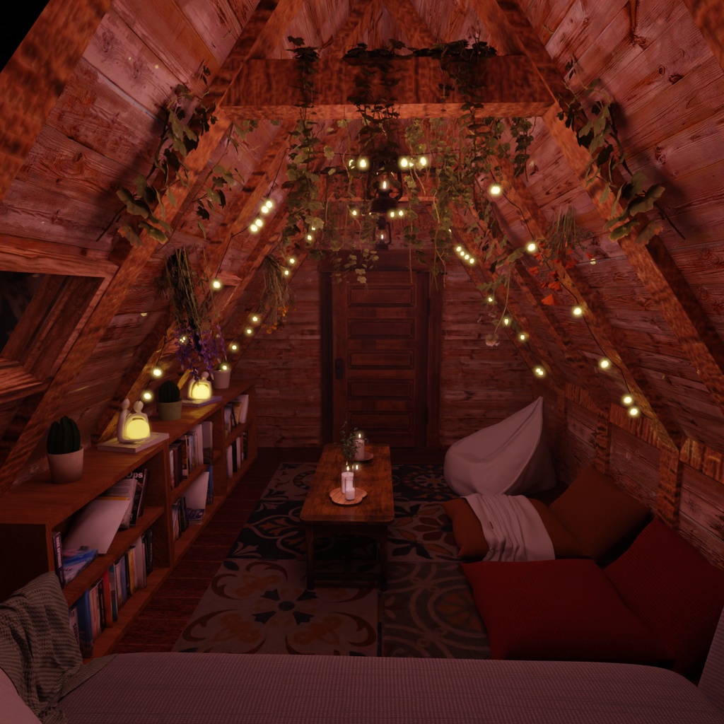 【Blender】三角屋根のチルいロフト部屋 A chill loft room with a triangular roof