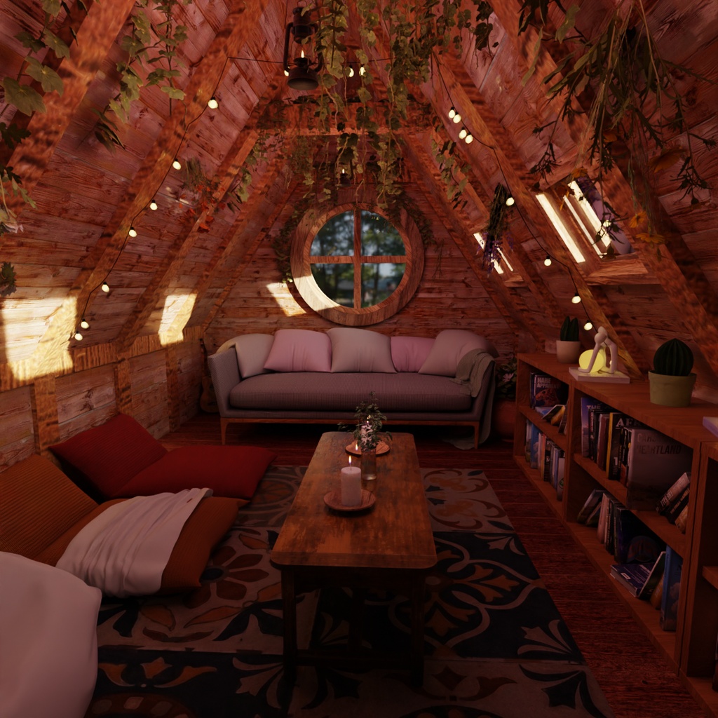 【Blender】三角屋根のチルいロフト部屋 A chill loft room with a triangular roof