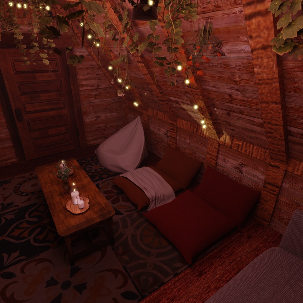 【Blender】三角屋根のチルいロフト部屋 A chill loft room with a triangular roof