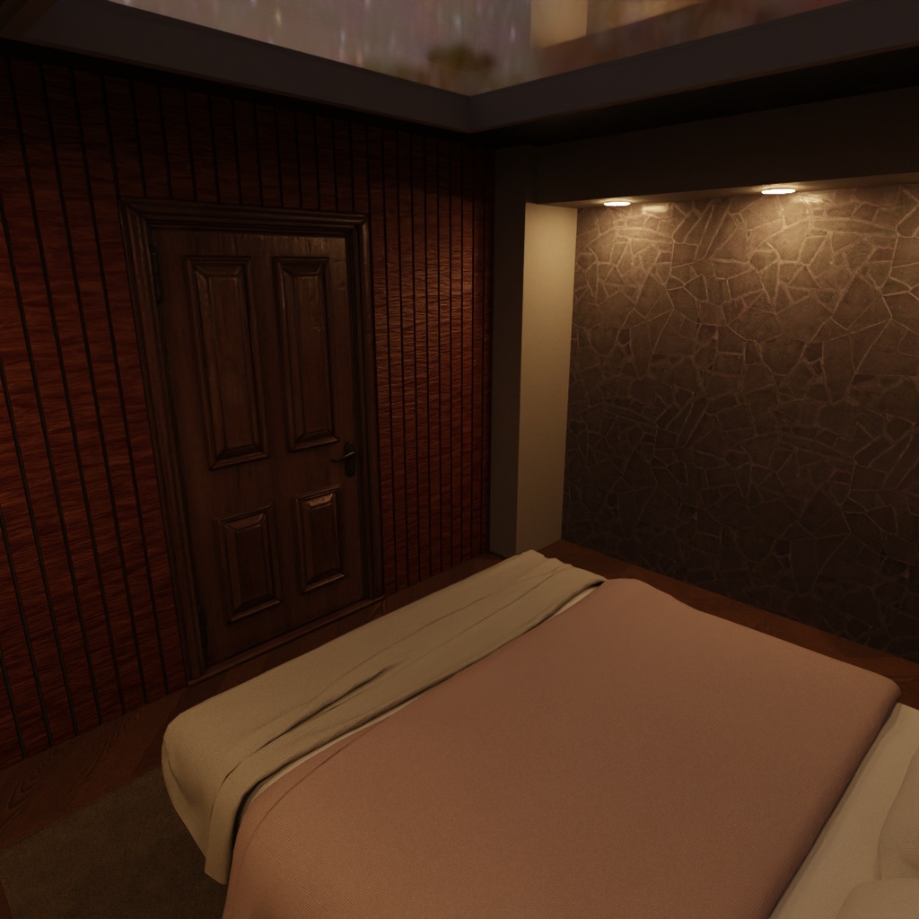 【Blender】夜空の見えるベッドルーム A bedroom with a view of the night sky