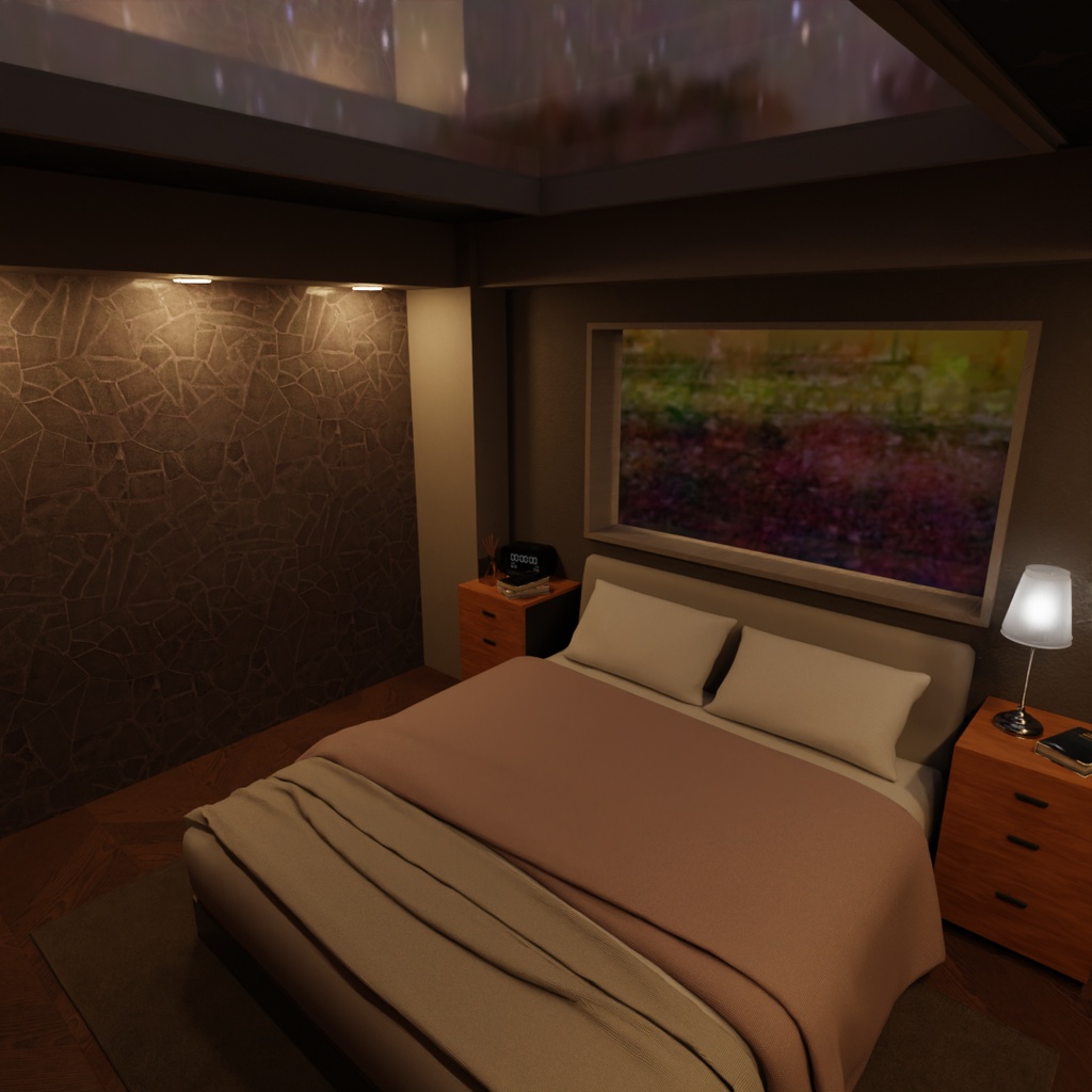 【Blender】夜空の見えるベッドルーム A bedroom with a view of the night sky