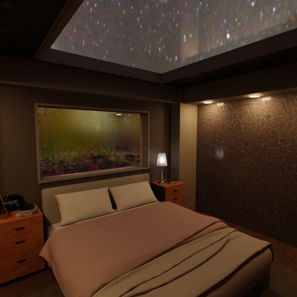 【Blender】夜空の見えるベッドルーム A bedroom with a view of the night sky