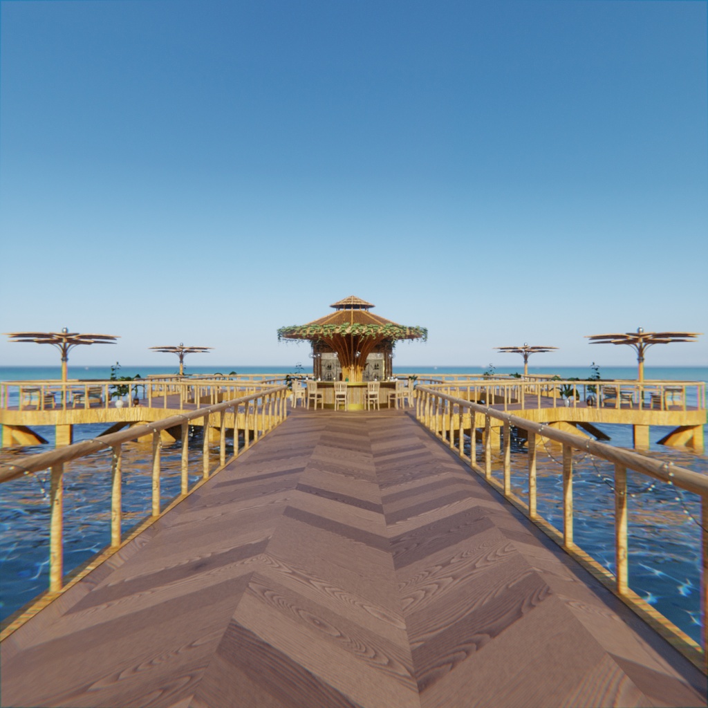 【Blender】 海に浮かぶバー - Floating Ocean Bar