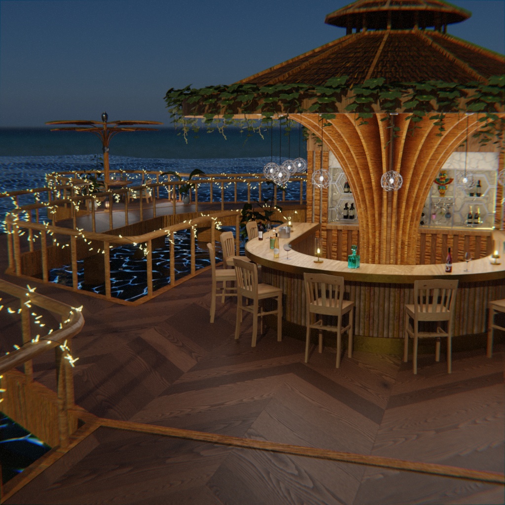 【Blender】 海に浮かぶバー - Floating Ocean Bar