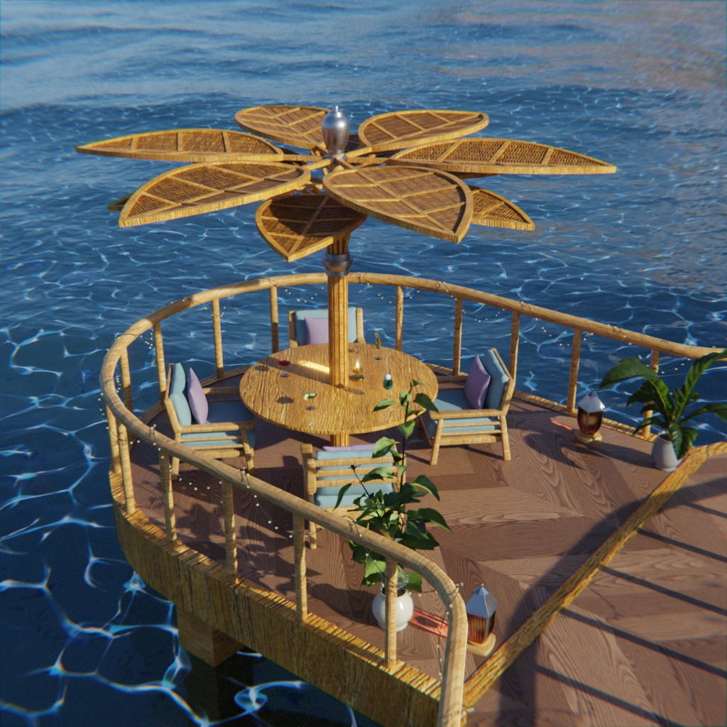 【Blender】 海に浮かぶバー - Floating Ocean Bar