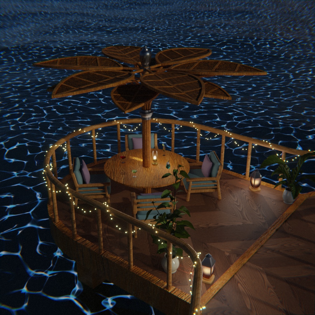 【Blender】 海に浮かぶバー - Floating Ocean Bar