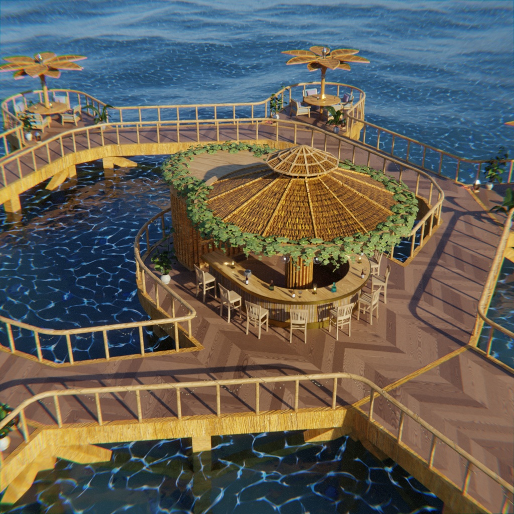 【Blender】 海に浮かぶバー - Floating Ocean Bar