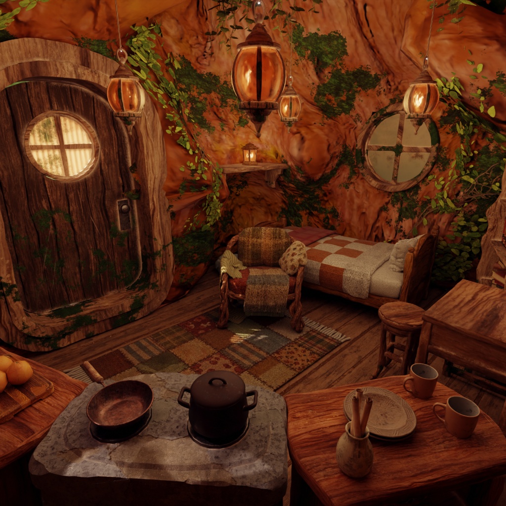 【Blender】 巨木のウロの隠れ家 - Fantasy Tree Room