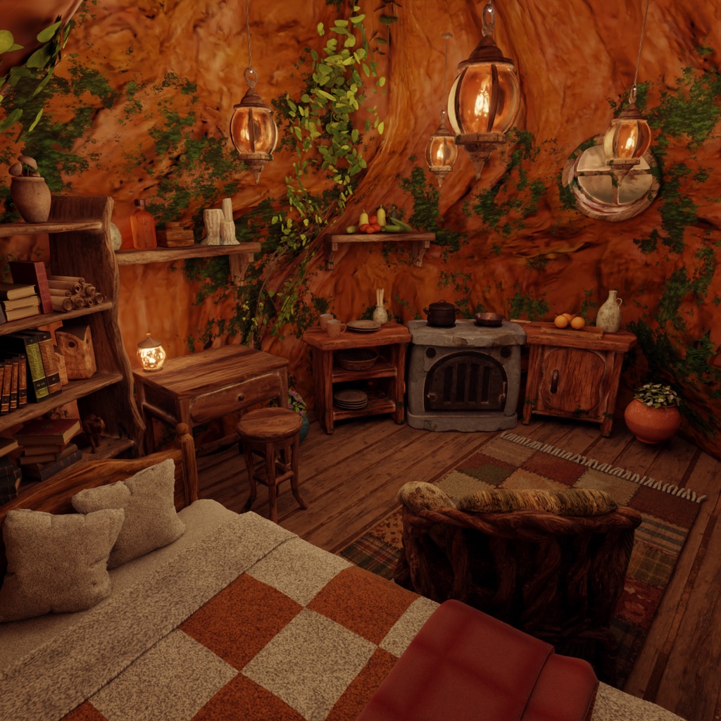 【Blender】 巨木のウロの隠れ家 - Fantasy Tree Room
