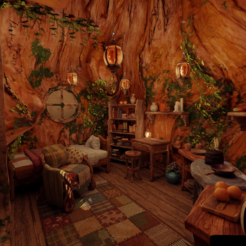 【Blender】 巨木のウロの隠れ家 - Fantasy Tree Room