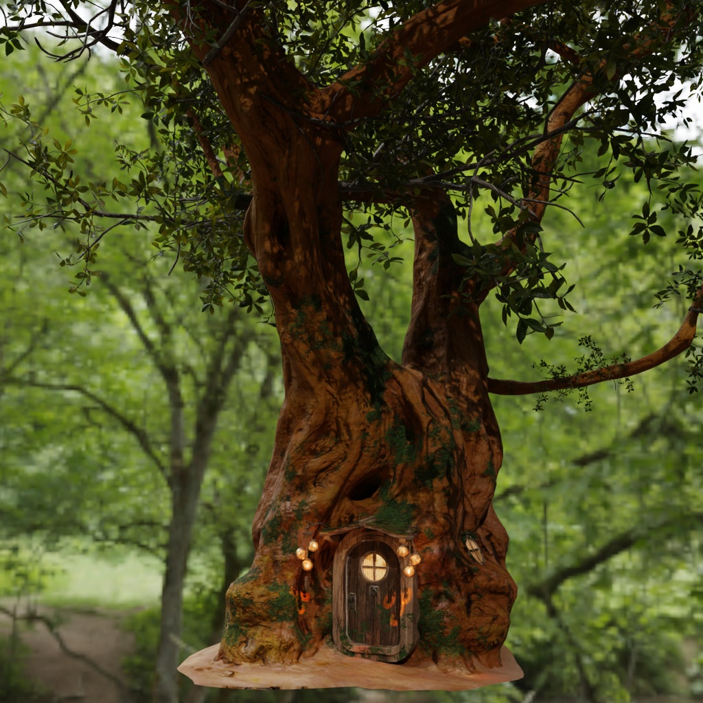 【Blender】 巨木のウロの隠れ家 - Fantasy Tree Room