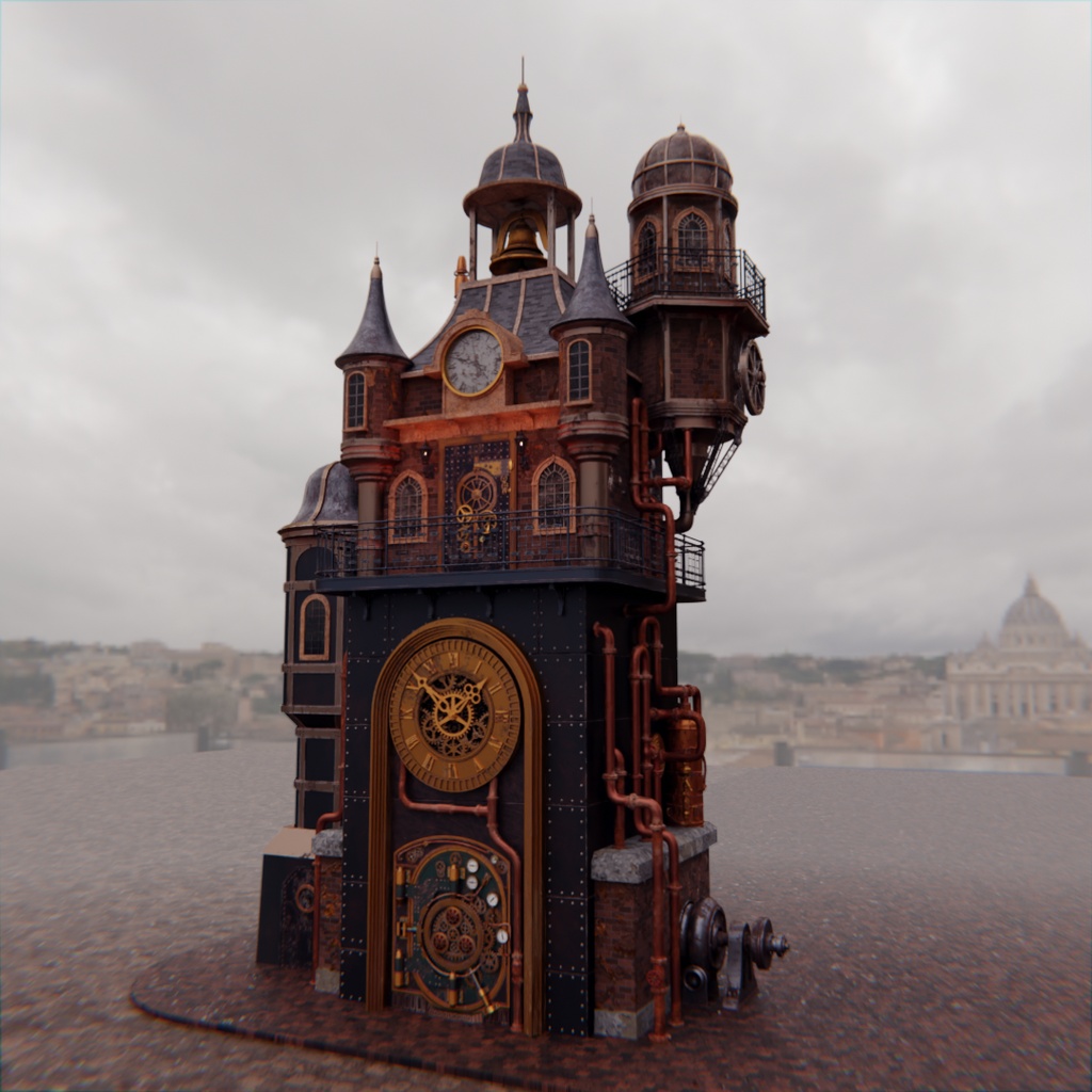 【Blender】 スチームパンク時計台【Steam Clock Tower】
