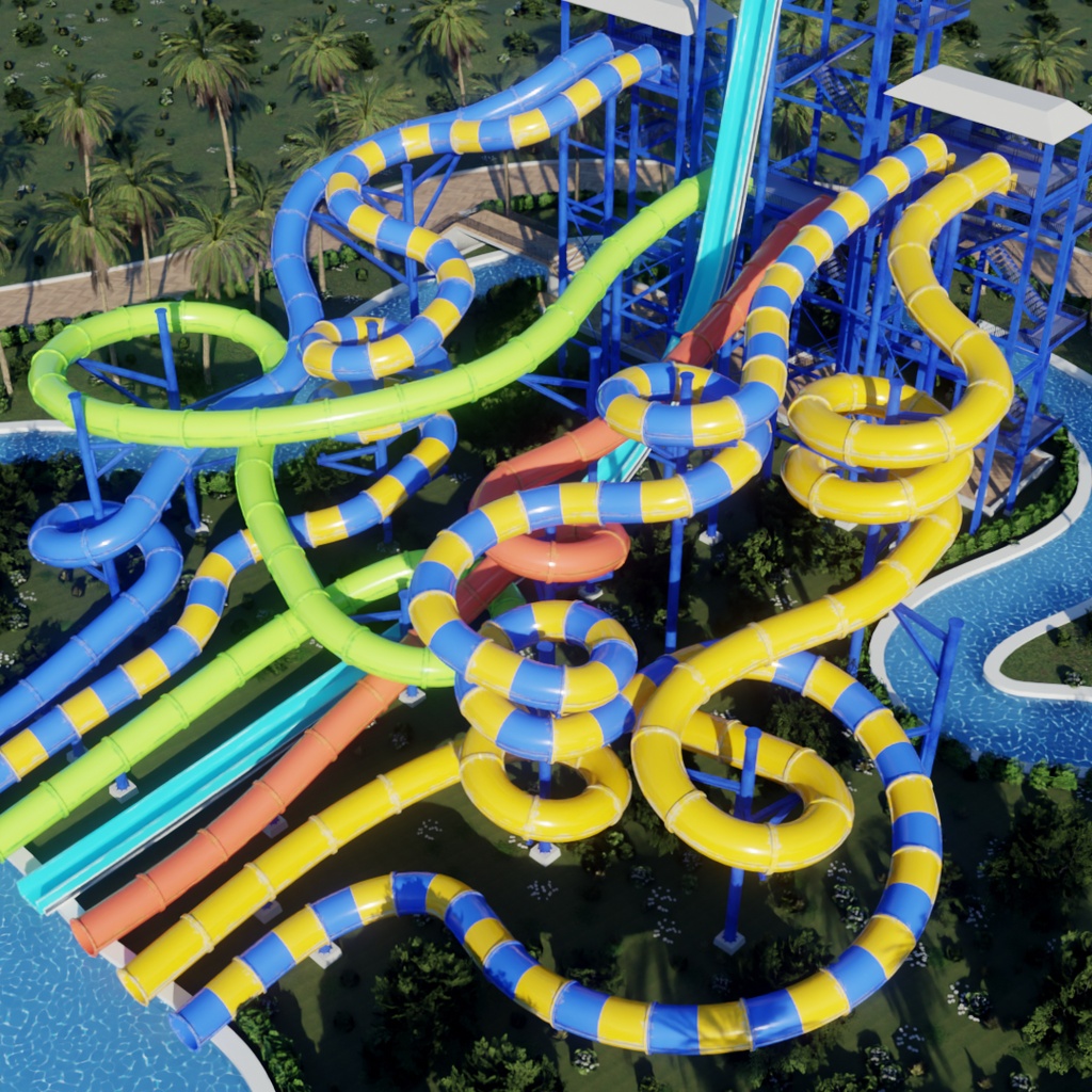 【Blender】アクアスプラッシュ・ウォータースライダー Aqua Splash Water Slides
