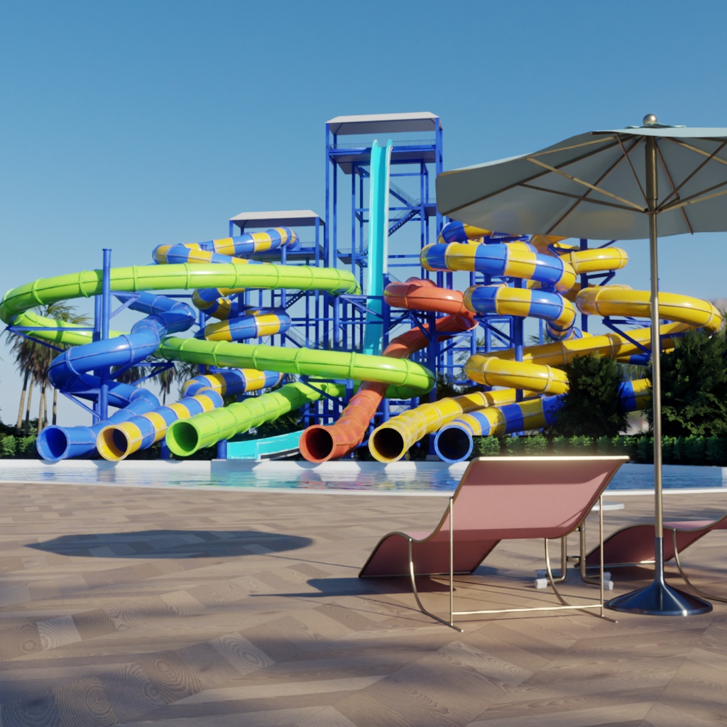【Blender】アクアスプラッシュ・ウォータースライダー Aqua Splash Water Slides