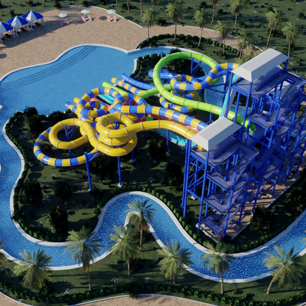 【Blender】アクアスプラッシュ・ウォータースライダー Aqua Splash Water Slides