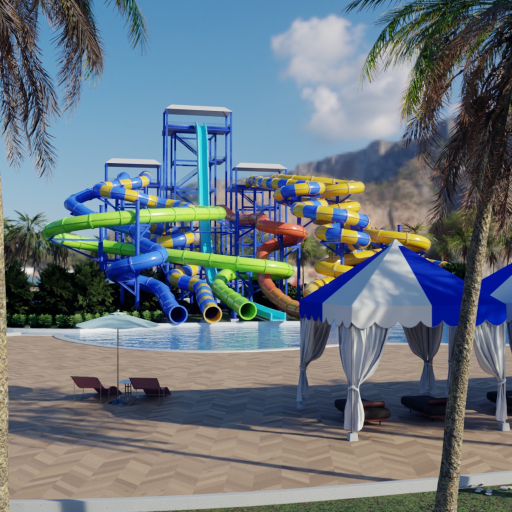 【Blender】アクアスプラッシュ・ウォータースライダー Aqua Splash Water Slides