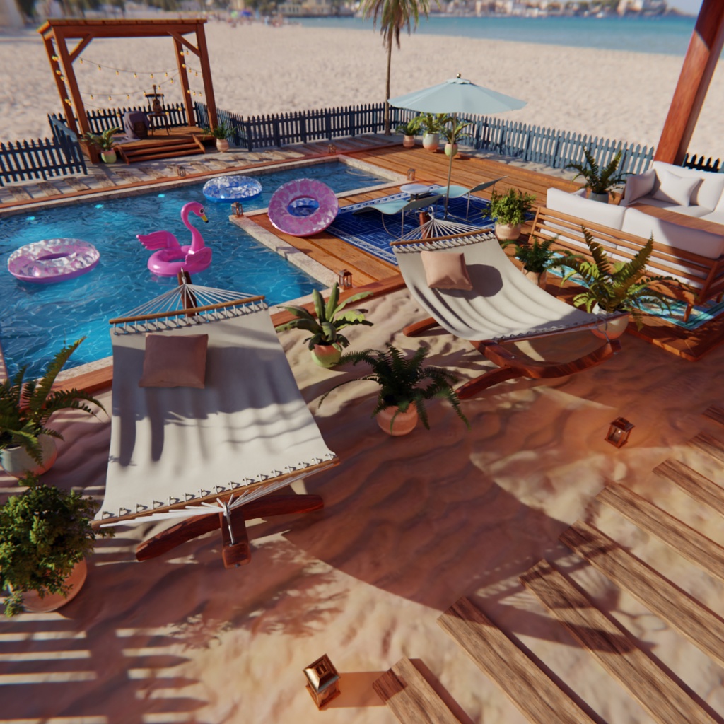 【Blender】ビーチリゾート ラウンジ Summer Paradise Lounge