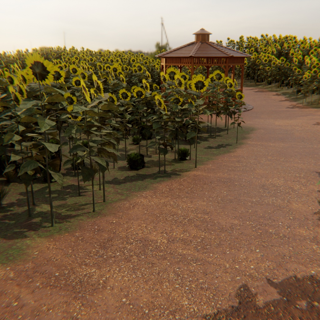 【Blender】 ひまわり畑のガゼボ Gazebo in a Sunflower Field