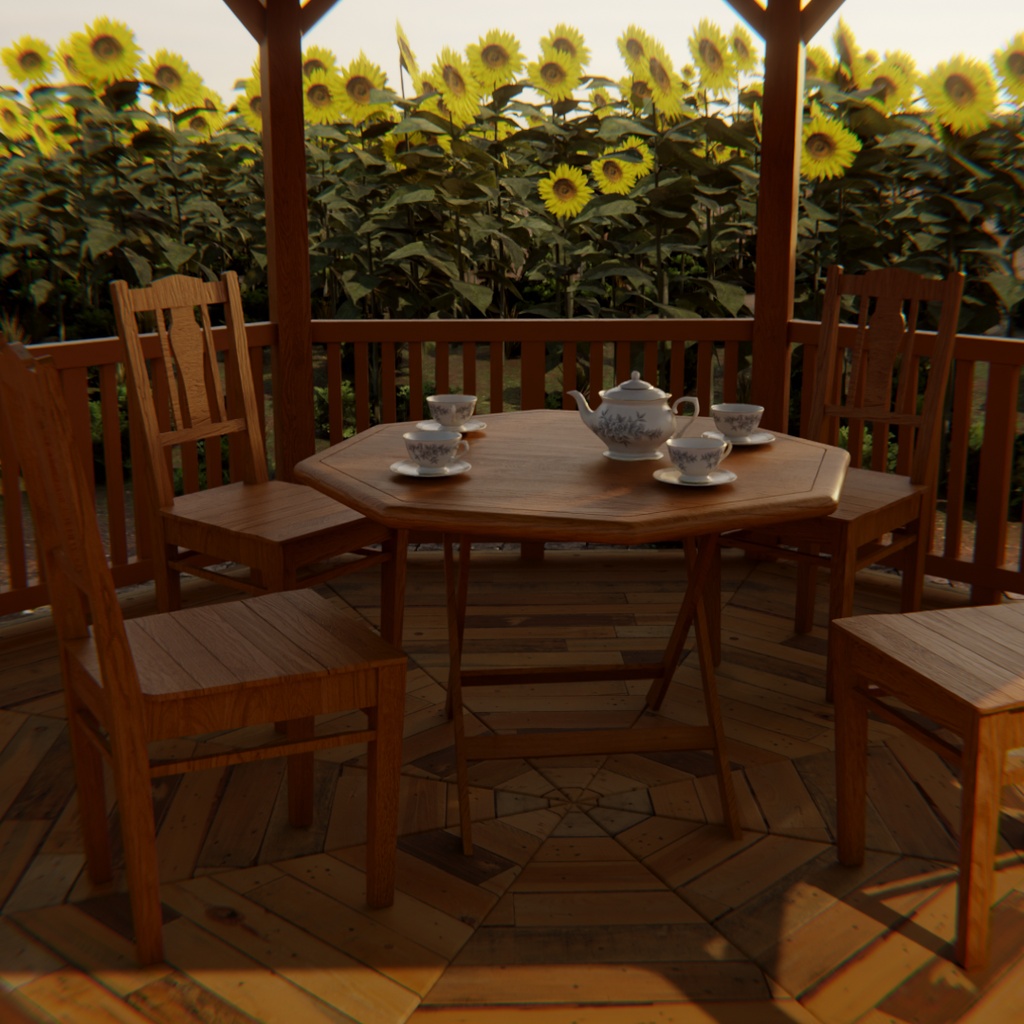 【Blender】 ひまわり畑のガゼボ Gazebo in a Sunflower Field