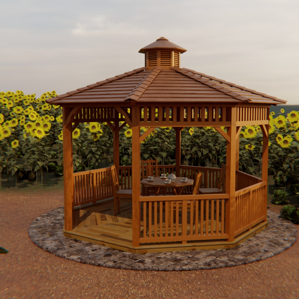 【Blender】 ひまわり畑のガゼボ Gazebo in a Sunflower Field