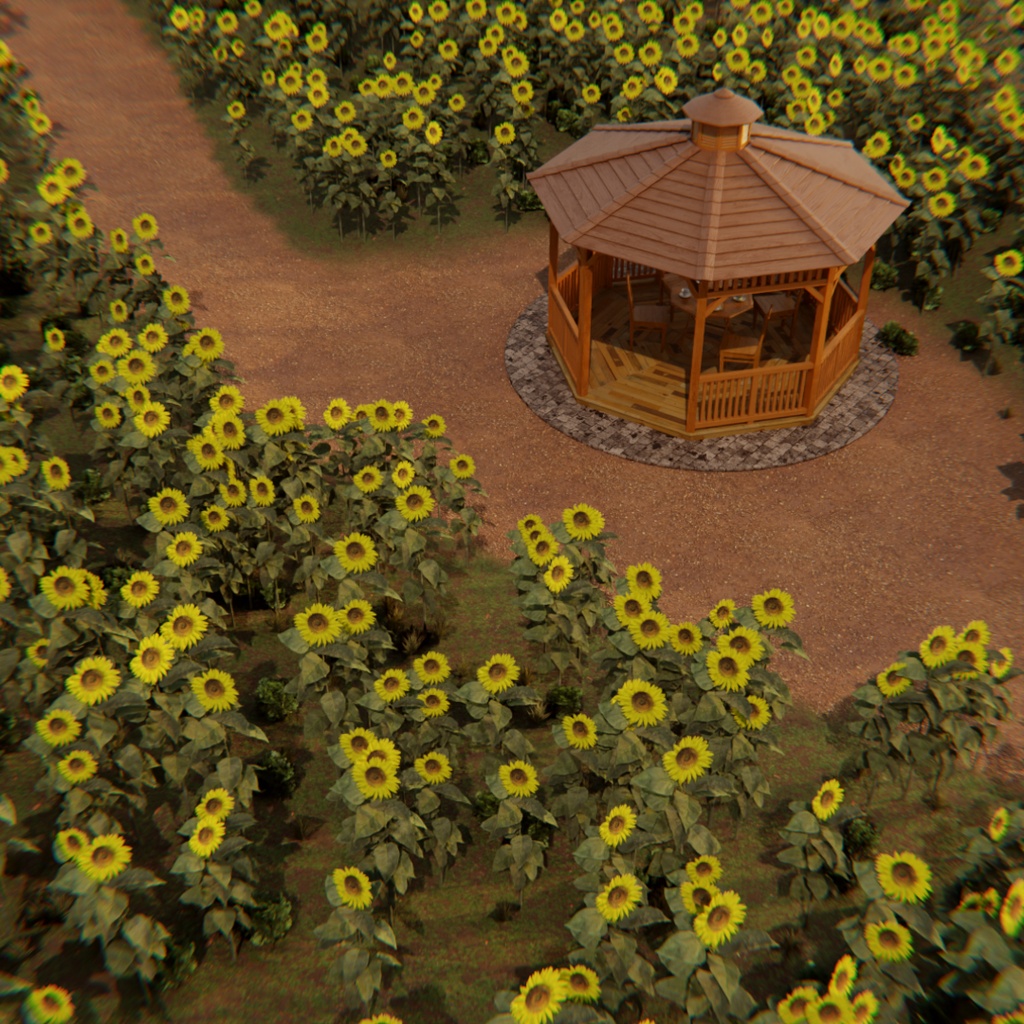【Blender】 ひまわり畑のガゼボ Gazebo in a Sunflower Field