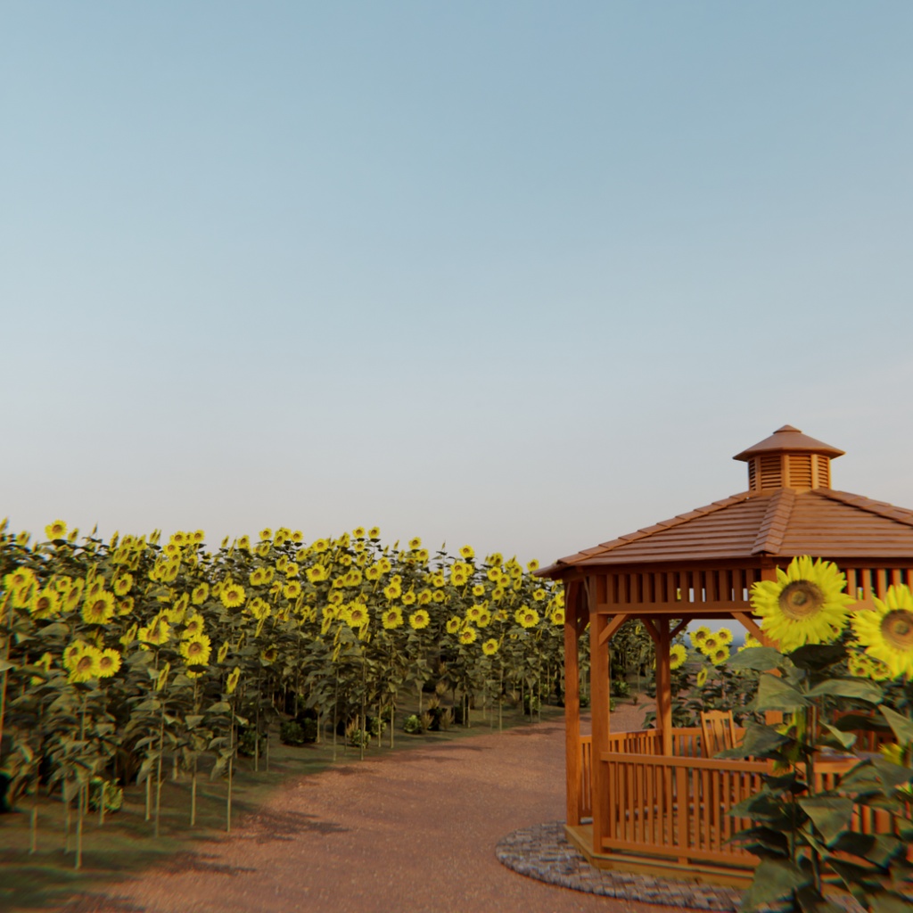 【Blender】 ひまわり畑のガゼボ Gazebo in a Sunflower Field